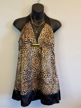 Leopard Print Halter Tunic with Black Trim